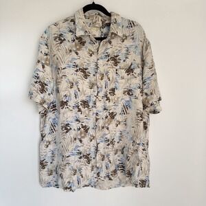 Mens Hawaiian Shirt XXL Silk Linen Blend Tropical Beach Vacation Camp